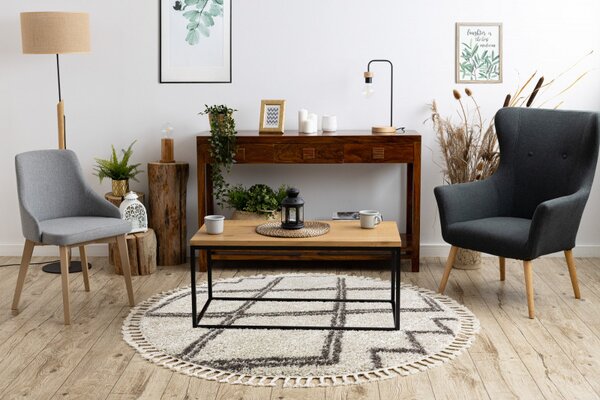 Dywany Łuszczów , Kusový koberec Berber Asila cream and brown kruh, 120x120 (priemer) kruh, hnedá, obývacia izba