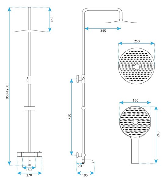 Rea Lungo Diamond, sprchový set s termostatom a otočným vaňovým výtokom, zlatá matná, REA-P8923