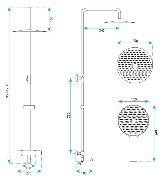 Sprchová sada s termostatom REA LUNGO Diamond - Copper Brush