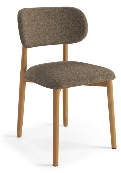 ALMO Hnedá Taupe (látka Monza 40) / lakovaný dubový rám – DREVENÁ BOUCLÉ STOLIČKA DO OBÝVAČKY, JEDÁLNE A KUCHYNE V RETRO ŠTÝLE