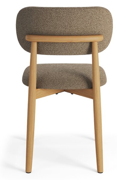 ALMO Hnedá Taupe (látka Monza 40) / lakovaný dubový rám – DREVENÁ BOUCLÉ STOLIČKA DO OBÝVAČKY, JEDÁLNE A KUCHYNE V RETRO ŠTÝLE