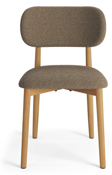 ALMO Hnedá Taupe (látka Monza 40) / lakovaný dubový rám – DREVENÁ BOUCLÉ STOLIČKA DO OBÝVAČKY, JEDÁLNE A KUCHYNE V RETRO ŠTÝLE