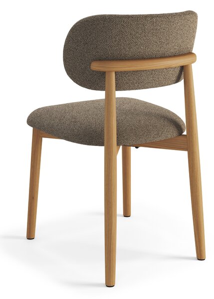 ALMO Hnedá Taupe (látka Monza 40) / lakovaný dubový rám – DREVENÁ BOUCLÉ STOLIČKA DO OBÝVAČKY, JEDÁLNE A KUCHYNE V RETRO ŠTÝLE