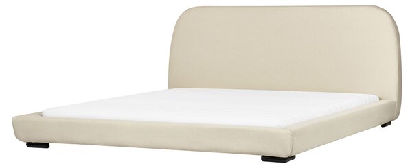 Posteľ svetlobéžová látkové čalúnenie polyester 180 x 200 cm lamelový rošt s čelom moderný tradičný štýl spálňa