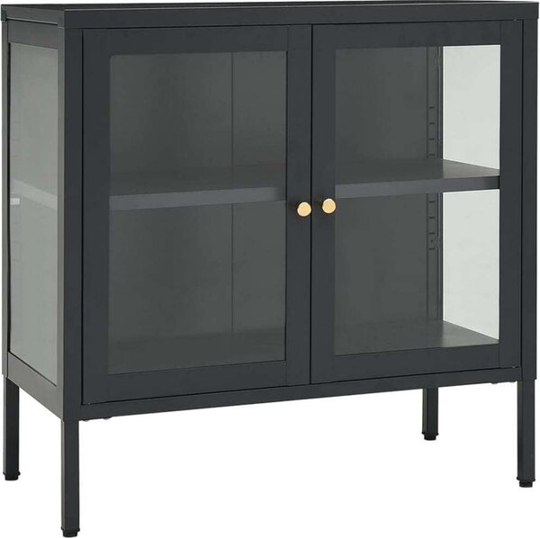 Komoda antracitová 70x35x70 cm oceľ a sklo