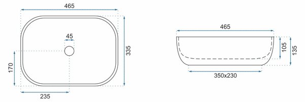 Rea Livia umývadlo, 47 x 34 cm, šedá, REA-U3801