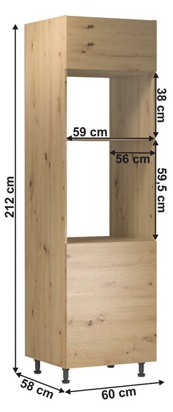 NovýNábytok.sk Vysoká kuchynská skrinka na vstavané spotrebiče D60PM Langari (dub artisan). Vlastná spoľahlivá doprava až k Vám domov. 1016860