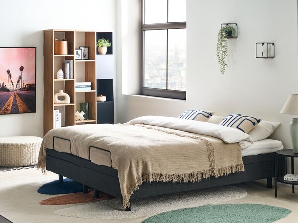 Elektricky polohovateľná posteľ tmavosivá polyester 160 x 200 cm diaľkové ovládanie nastaviteľná posteľ bez čela moderný štýl spálňa