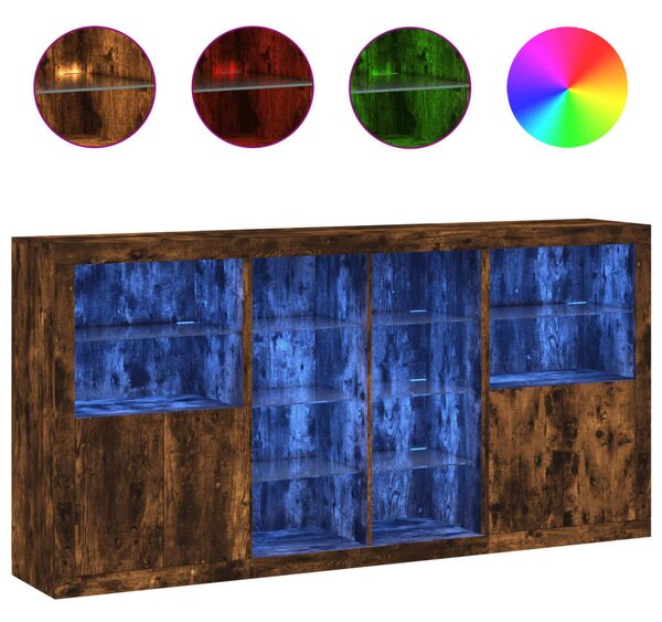 Komoda s LED svetlami dymový dub 202x37x100 cm