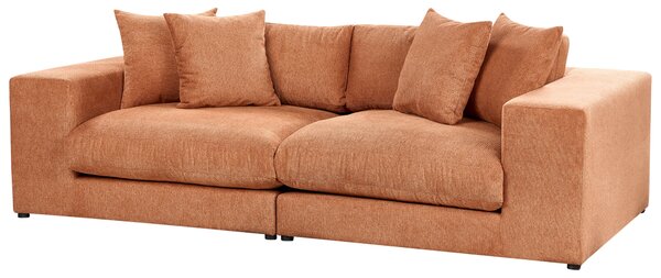 Pohovka látková polyesterová oranžová 240 cm x 120 cm x 61 cm 3-miestna čalúnená s vankúšmi obývacia izba moderná