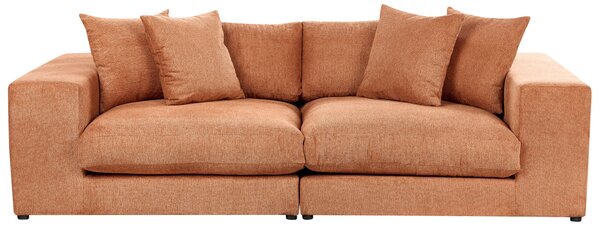 Pohovka látková polyesterová oranžová 240 cm x 120 cm x 61 cm 3-miestna čalúnená s vankúšmi obývacia izba moderná