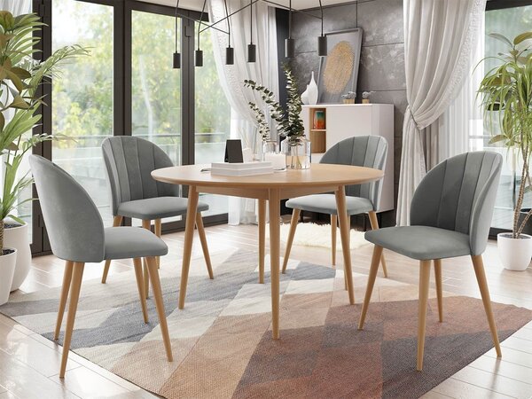 Okrúhly jedálenský stôl 100 cm so 4 stoličkami NOWEN 1 - prírodné drevo / šedý
