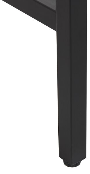 Písací stôl pre domácu kanceláriu čierny s kovovým rámom zo svetlého dreva, úložný priestor 100 x 48 cm, 2 zásuvky, vrchná časť z PVC
