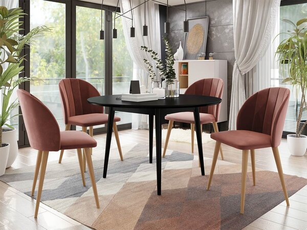 Jedálenský stôl 100 cm so 4 stoličkami NOWEN 1 - čierny / prírodné drevo / ružový