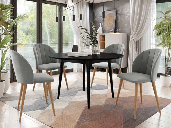 Jedálenský stôl 100 cm so 4 stoličkami NOWEN 1 - čierny / prírodné drevo / šedý