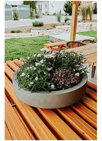 Kvetináč ESCADA LOW, sklolaminát, Ø 45 cm, sivá - beton design