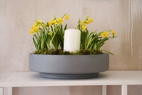 Kvetináč ESCADA LOW, sklolaminát, Ø 45 cm, sivá - beton design