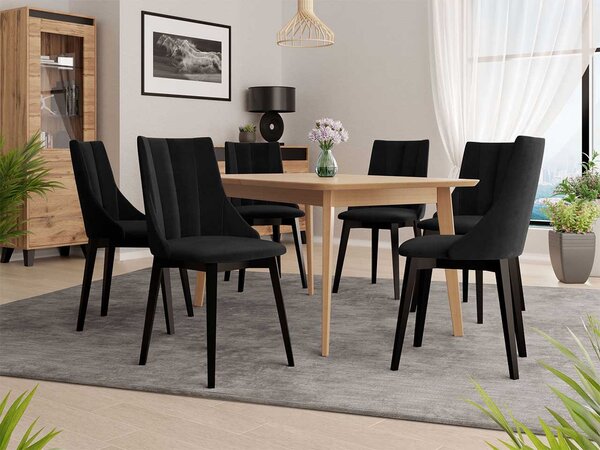 Rozkladací jedálenský stôl so 6 stoličkami NOWEN 2 - prírodné drevo / čierny 2