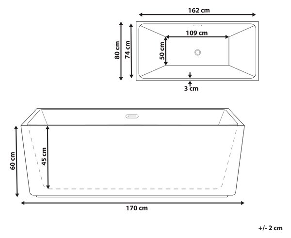 Obdĺžniková voľne stojaca vaňa matná čierna akrylátová 170 x 80 cm drážkovaná povrchová úprava moderný štýl kúpeľňa