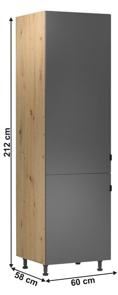 NovýNábytok.sk Kuchynská skrinka na vstavanú chladničku D60ZL Langari (dub artisan + sivá matná) (L). Vlastná spoľahlivá doprava až k Vám domov. 1016896