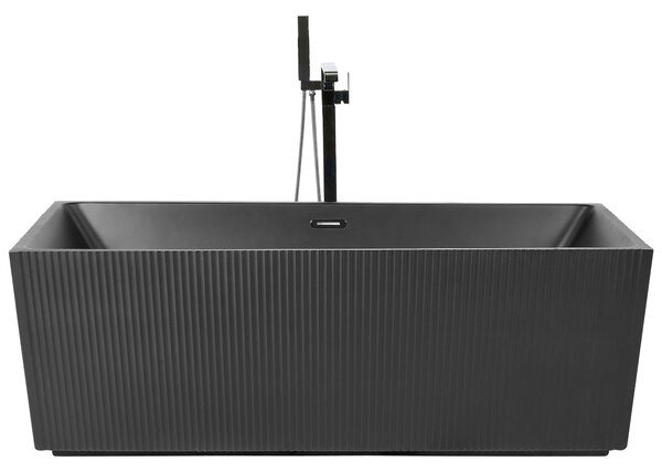 Obdĺžniková voľne stojaca vaňa matná čierna akrylátová 170 x 80 cm drážkovaná povrchová úprava moderný štýl kúpeľňa
