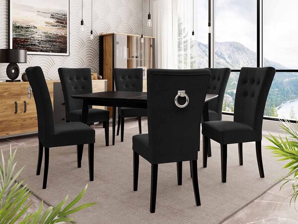 Luxusný jedálenský set NOWEN 3 - čierny / čierny + chrómované klopadlo