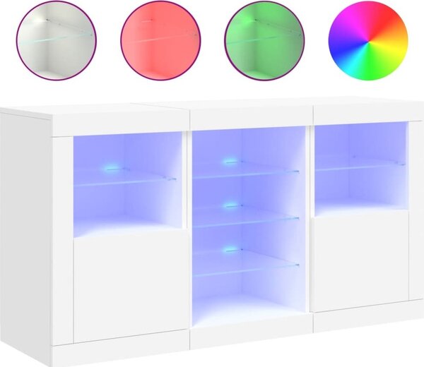 Komoda s LED svetlami biela 123x37x67 cm