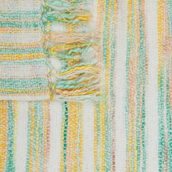 Prikrývka žltá a zelená bavlna akryl 130 x 170 cm pruhovaný vzor strapce boho štýl obývacia izba spálňa