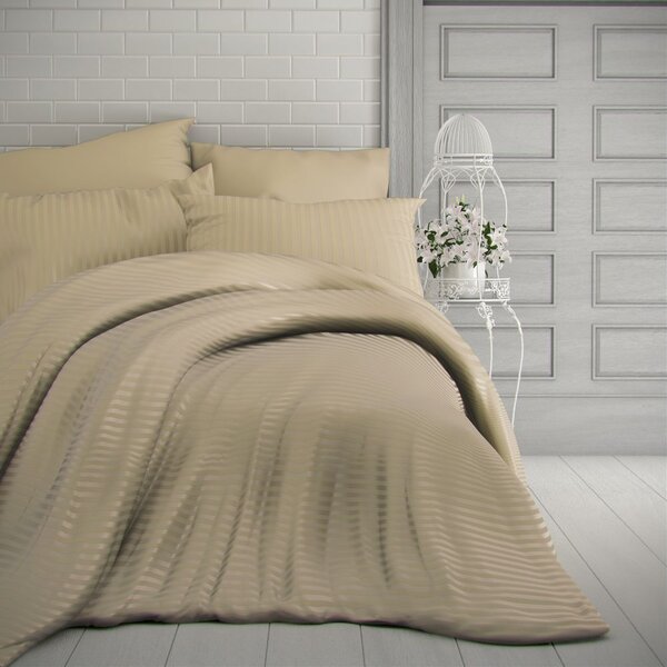 Kvalitex Posteľné saténové obliečky s prúžkom CAPPUCCINO 1x 140/220, 1x 70/90cm