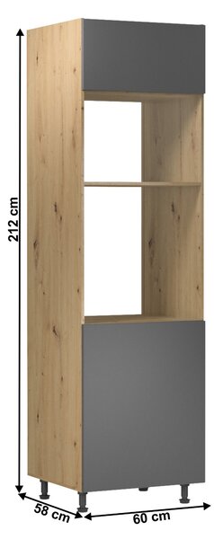 NovýNábytok.sk Vysoká kuchynská skrinka na vstavané spotrebiče D60PM Langari (dub artisan + sivá matná). Vlastná spoľahlivá doprava až k Vám domov. 1016898