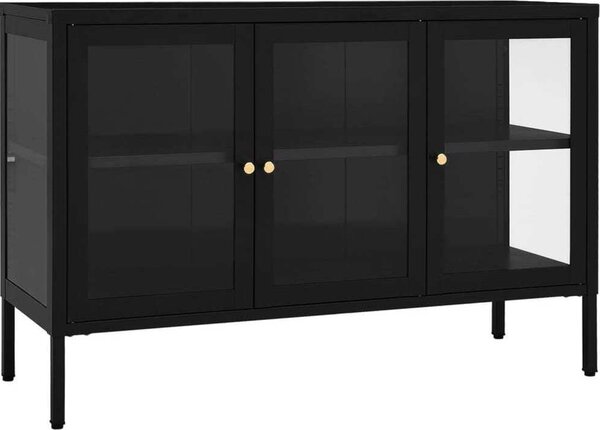 Komoda čierna 105x35x70 cm oceľ a sklo
