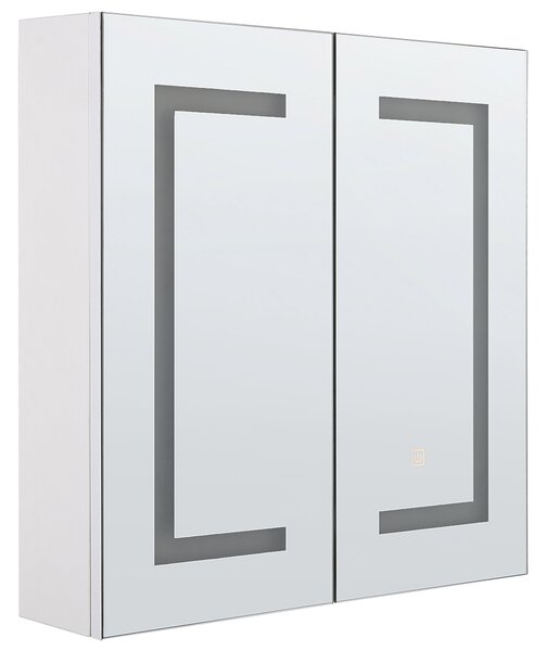 Zrkadlová skrinka do kúpeľne biela strieborná preglejka sklo 60 x 60 cm s LED osvetlením moderný štýl