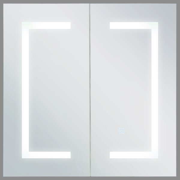 Zrkadlová skrinka do kúpeľne biela strieborná preglejka sklo 60 x 60 cm s LED osvetlením moderný štýl