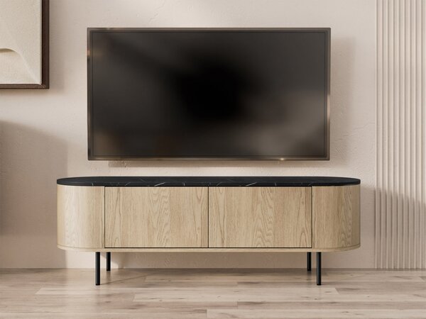Mirjan24 TV stolík / skrinka Nisken 140 2D, Farby: dub cremona / mramor biely + zlatá 5903211420313