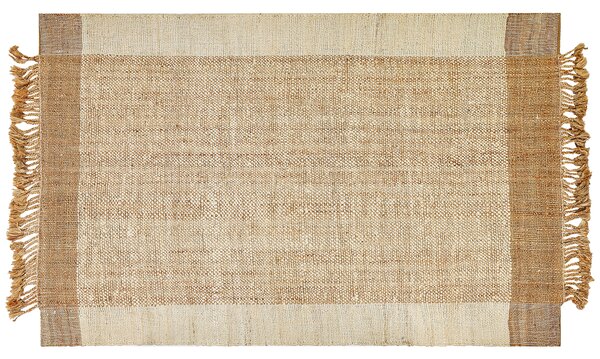 Koberec béžový jutový 160 x 230 cm obdĺžnikový ručne tkaný so strapcami boho dizajn spálňa obývacia izba