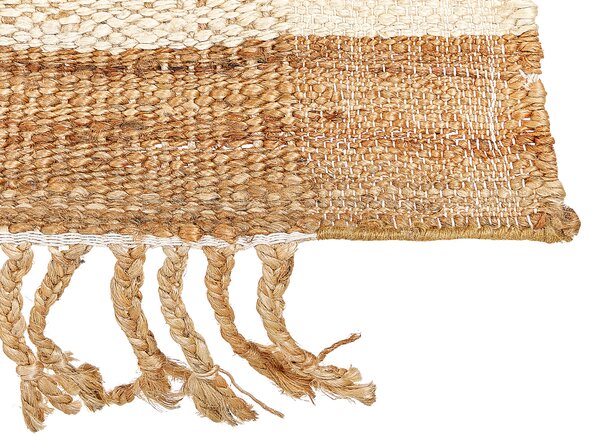 Koberec béžový jutový 160 x 230 cm obdĺžnikový ručne tkaný so strapcami boho dizajn spálňa obývacia izba