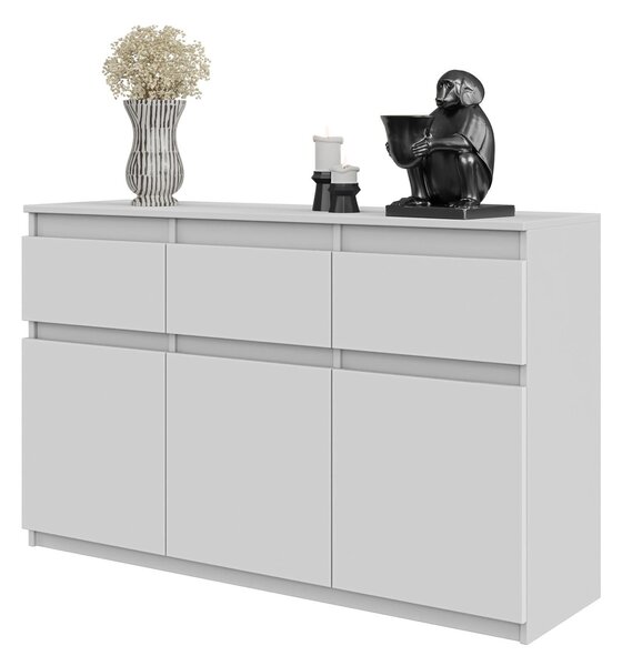 NOAH - Komoda s 3 zásuvkami a 3 dvierkami - biela matná - výška 75 cm, šírka 120 cm, hĺbka 35 cm