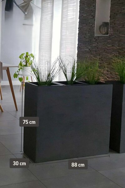 Kvetináč ELEMENTO, sklolaminát, šírka 88 cm, sivá riadky