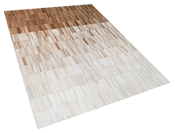Koberec béžový kožený 140 x 200 cm obdĺžnikový patchworkový vzor ručne vyrobený