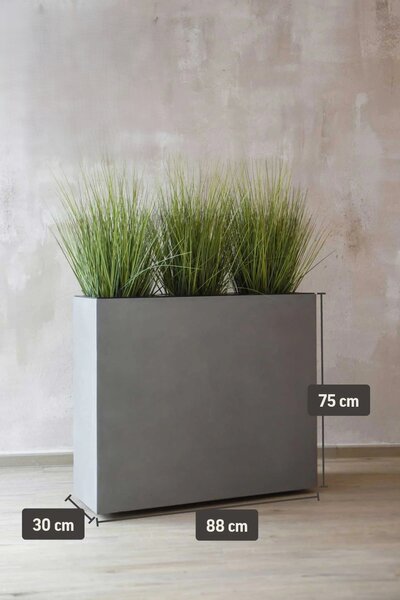 Kvetináč ELEMENTO na kolieskach, sklolaminát, šírka 88 cm, beton design sivá