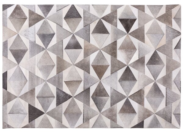 Koberec sivý z pravej hovädzej kože 160 x 230 cm patchworkový geometrický vzor obdĺžnikový moderný