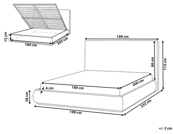 Posteľ s úložným priestorom tmavohnedá látkové čalúnenie polyester 180 x 200 cm s čelom moderný štýl spálňa