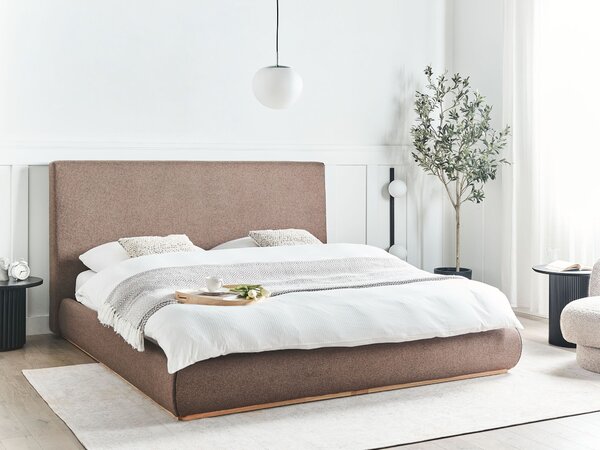 Posteľ s úložným priestorom tmavohnedá látkové čalúnenie polyester 180 x 200 cm s čelom moderný štýl spálňa