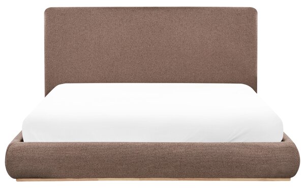 Posteľ s úložným priestorom tmavohnedá látkové čalúnenie polyester 180 x 200 cm s čelom moderný štýl spálňa