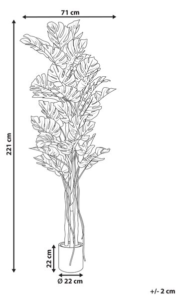 Umelá monstera zelená a čierna syntetický materiál 221 cm dekoratívne príslušenstvo