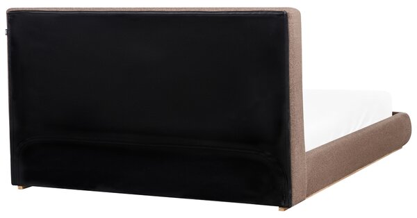 Posteľ s úložným priestorom tmavohnedá látkové čalúnenie polyester 180 x 200 cm s čelom moderný štýl spálňa