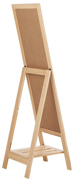 Stojace zrkadlo svetlohnedé drevený rám 40 x 145 cm so stojanom a s policou moderný dizajn