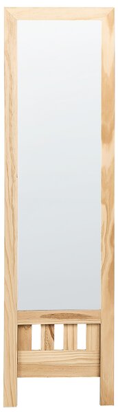 Stojace zrkadlo svetlohnedé drevený rám 40 x 145 cm so stojanom a s policou moderný dizajn