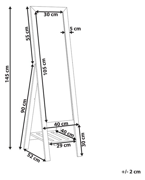 Stojace zrkadlo svetlohnedé drevený rám 40 x 145 cm so stojanom a s policou moderný dizajn