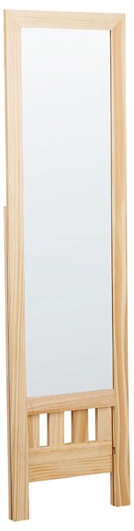 Stojace zrkadlo svetlohnedé drevený rám 40 x 145 cm so stojanom a s policou moderný dizajn